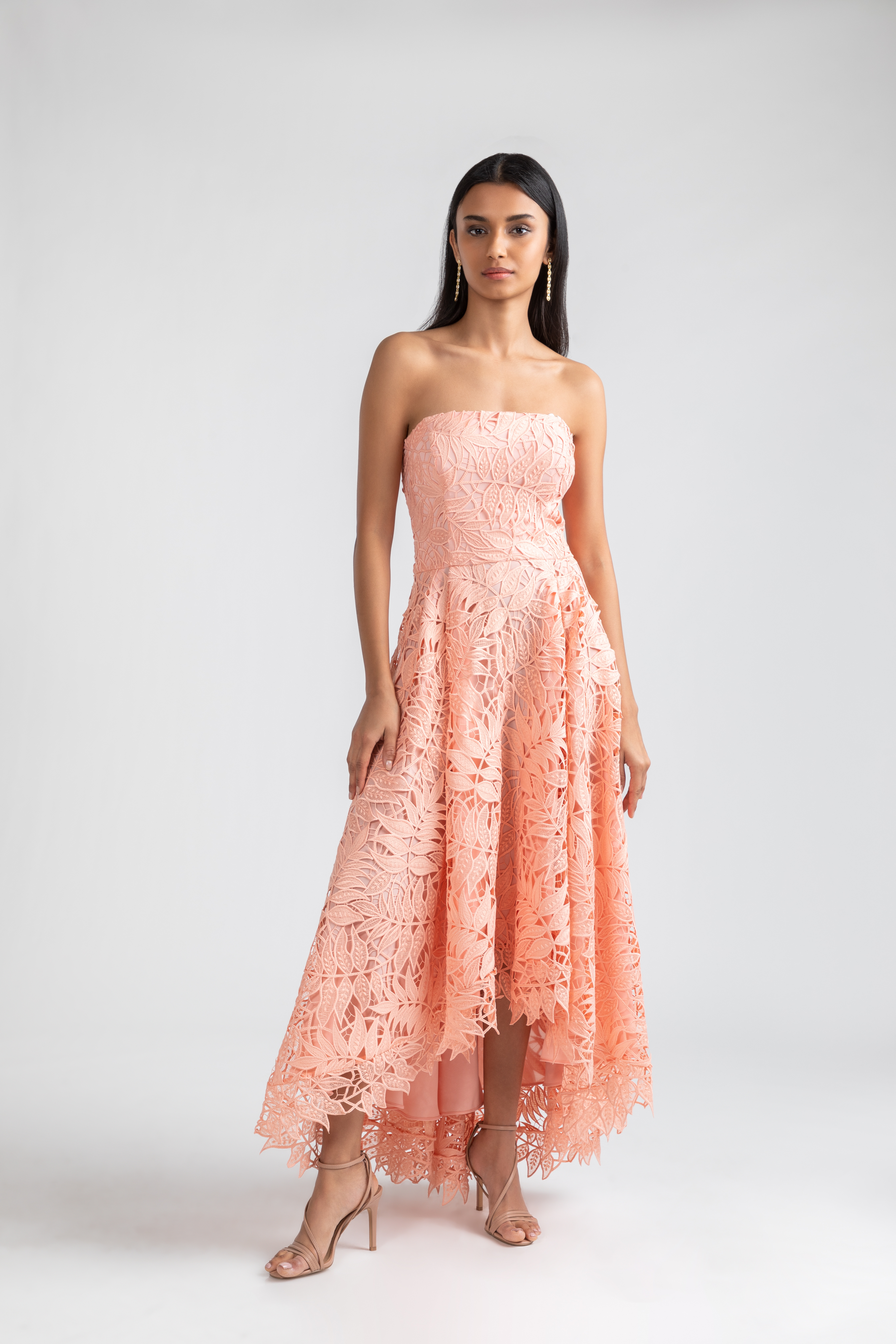 Shoshanna Strapless Embroidered Mesh Gown